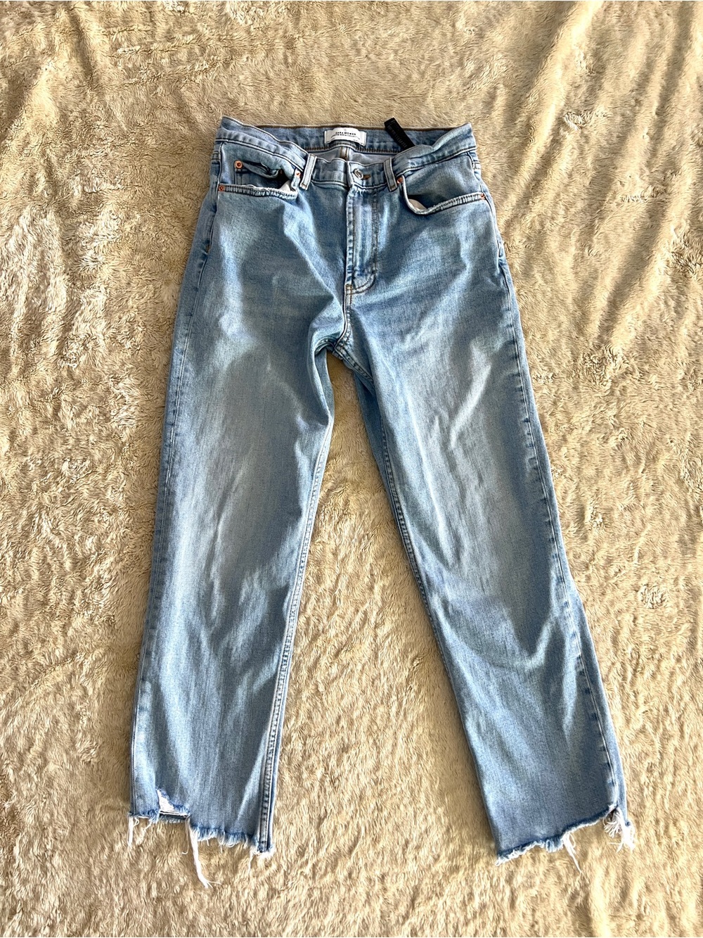 ZARA WOMAN Premium Denim Collection Distressed Straight Jeans Size 4